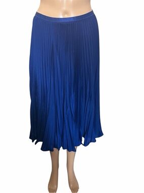Polo Ralph Lauren blue Pleated Midi Skirt Flowy Elastic Waist Classic Minimalist